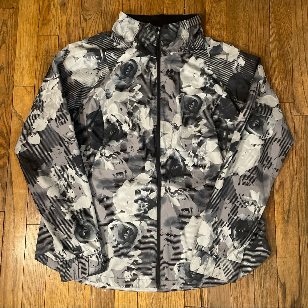 The North Face Black and Grey Abstract Striped Floral Windbreaker